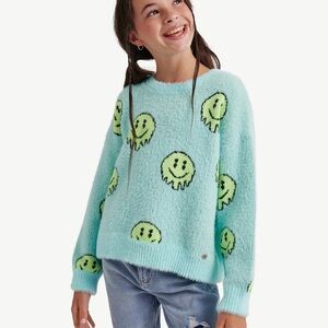 Justice Aqua Smiley Face Sweater